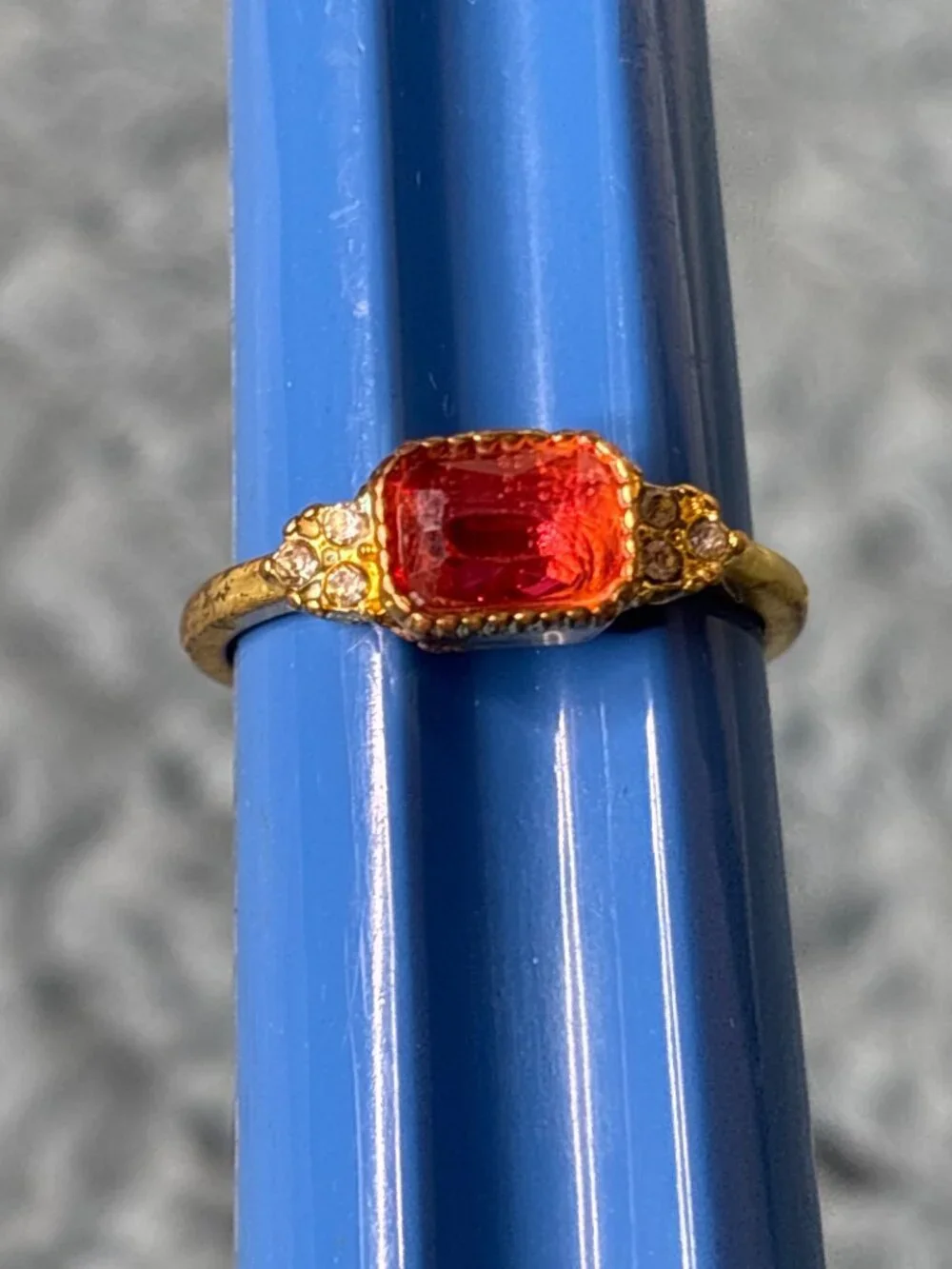 Goldtone Pink and Clear Rhinestone Ring Size 9.25 Some Metal Wear